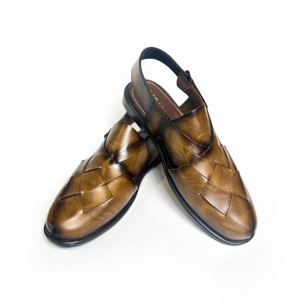 Babar-sheer staped leather peshawari sandal